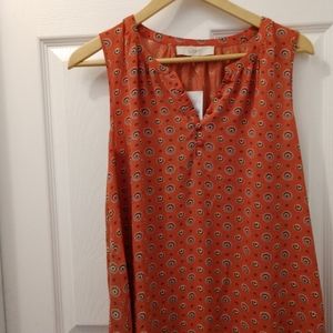Coral sleeveless blouse with polka dot pattern LOFT size small